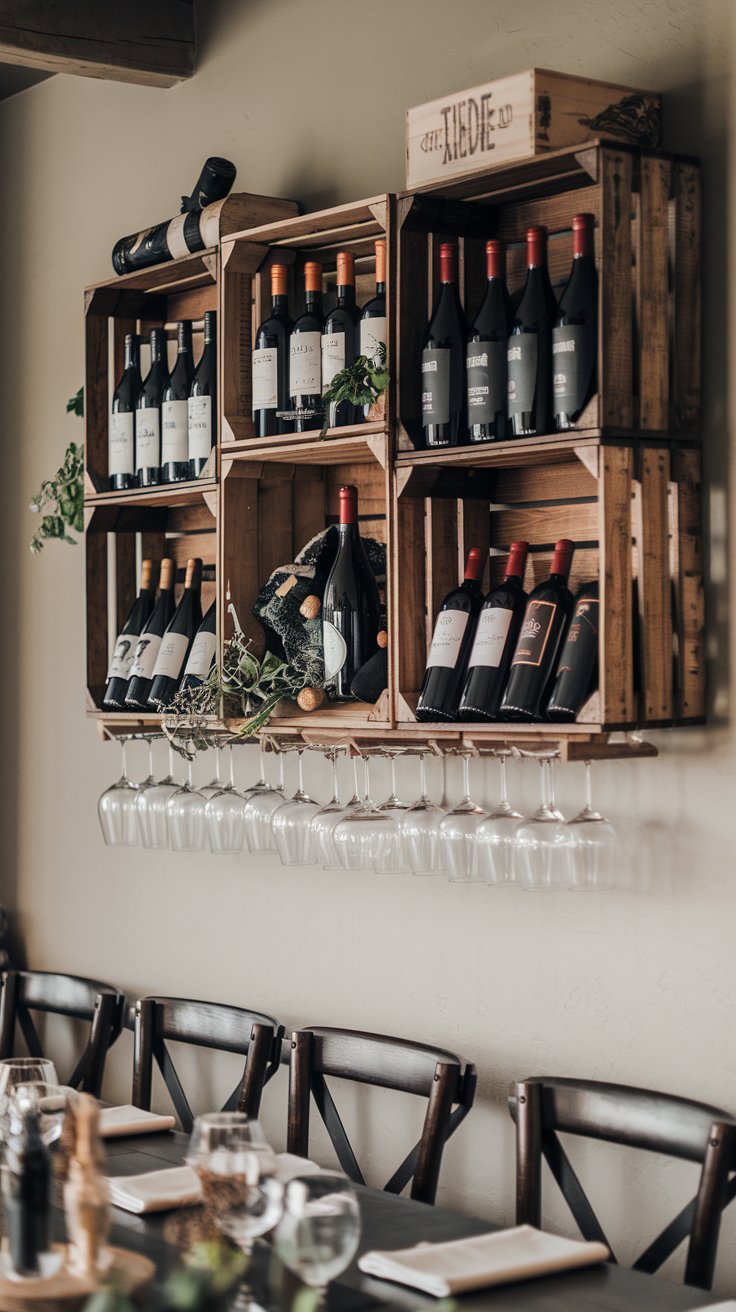 Dining Room Wine Rack with crates - cordoba decor