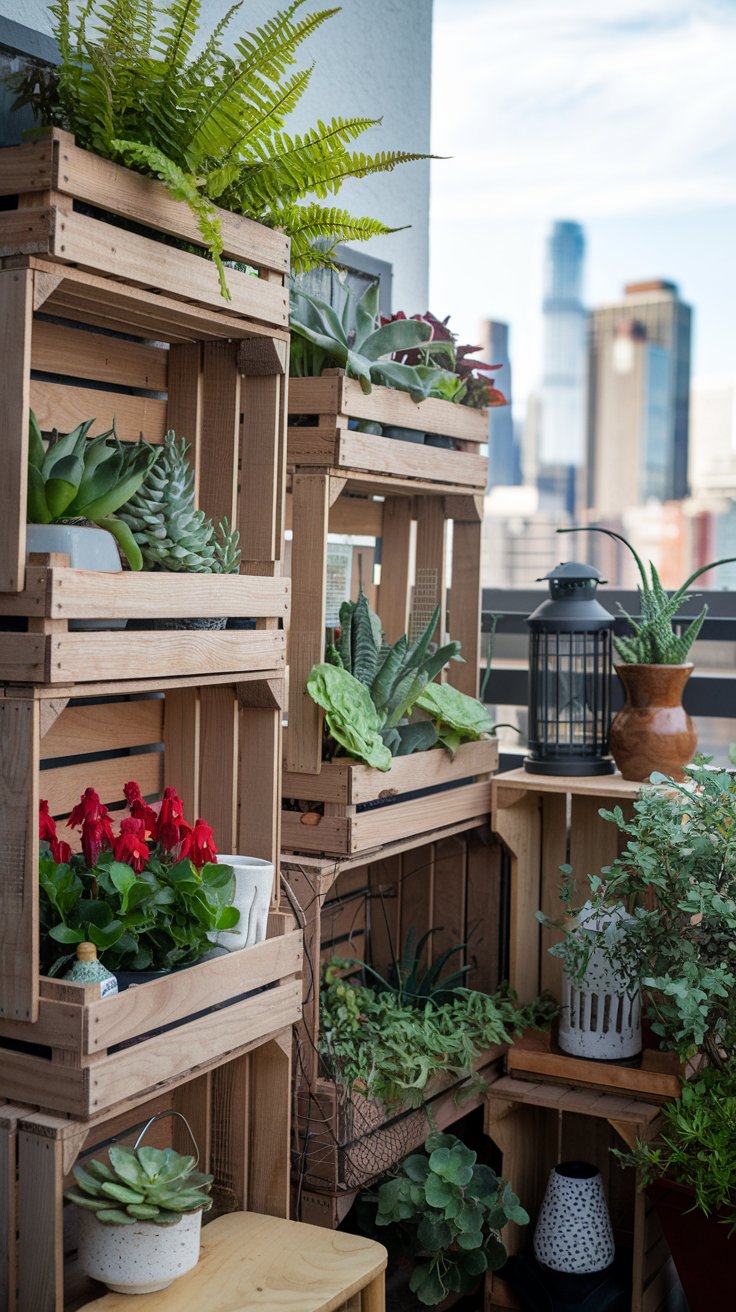 Balcony Garden Shelf with crates - cordoba decor