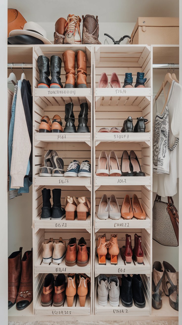 Closet Shoe Rack with crates - cordoba decor