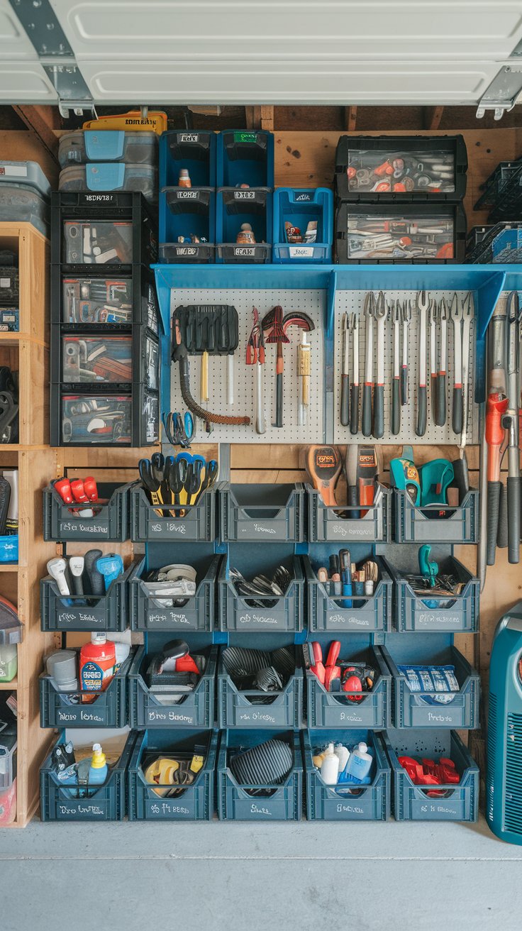 Garage Hardware Organizer with crates - cordoba decor