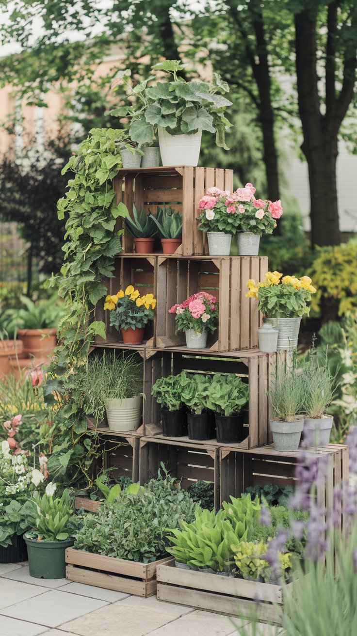 Garden Plant Stand with crates - cordoba decor