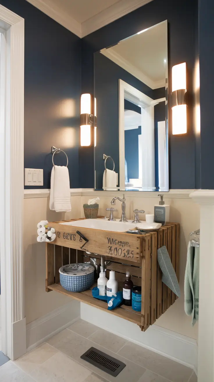 Guest Bathroom Vanity with crates - cordoba decor