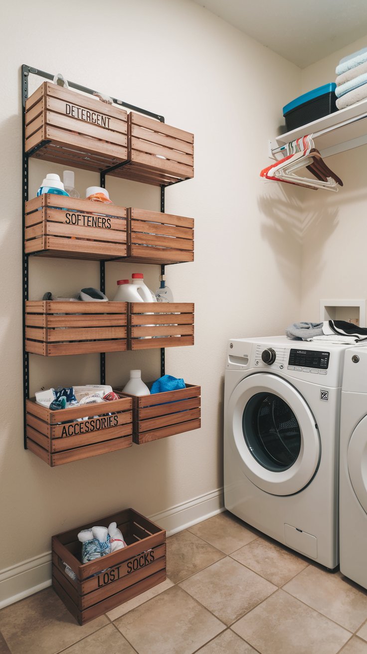 Laundry Room Organizer with crates - cordoba decor