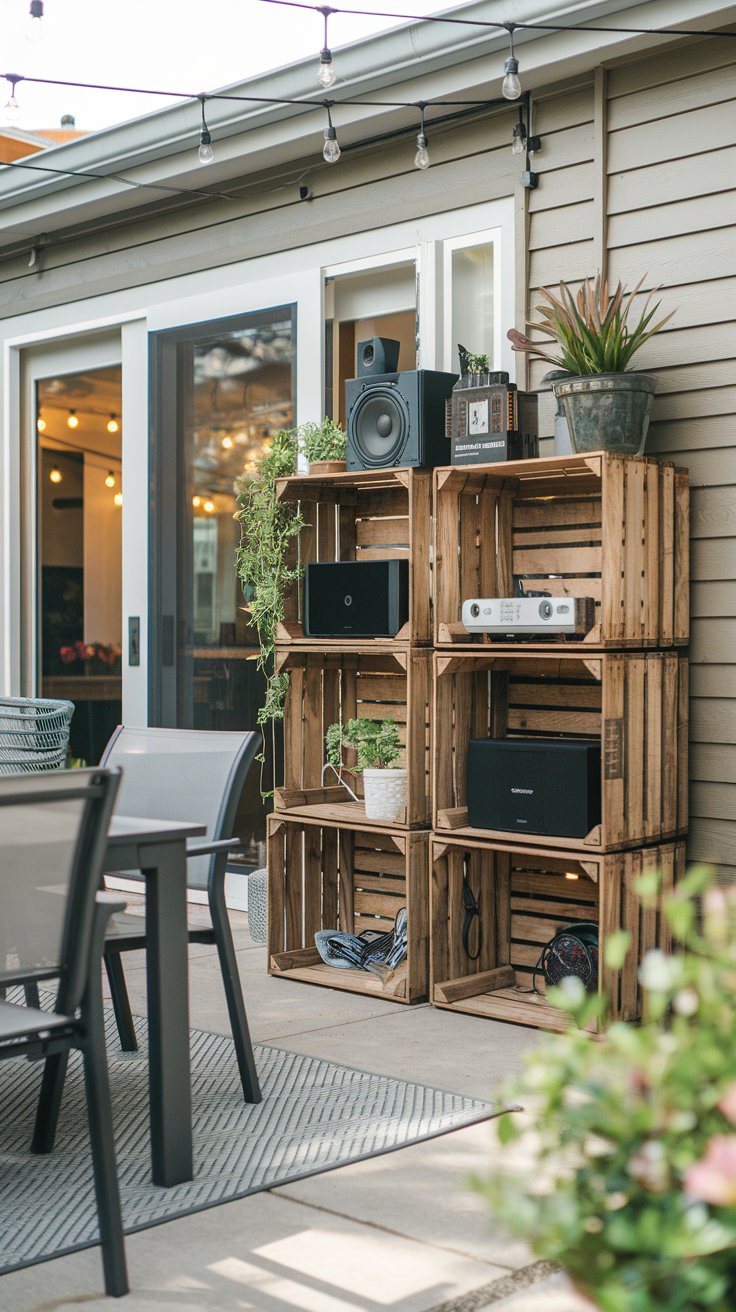 Patio Entertainment Center with crates - cordoba decor