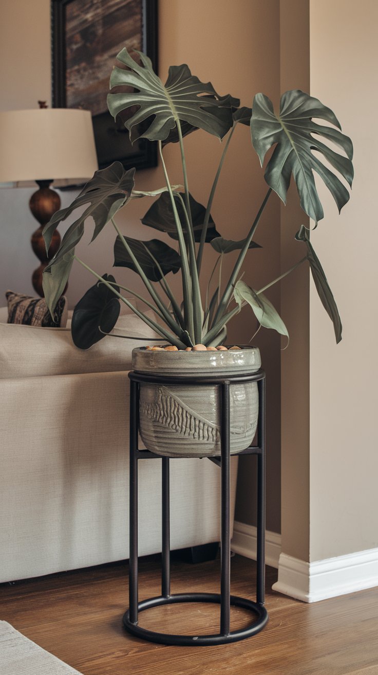 a-photo-of-sleek-black-plant-stand-DIY home decor - cordoba decor